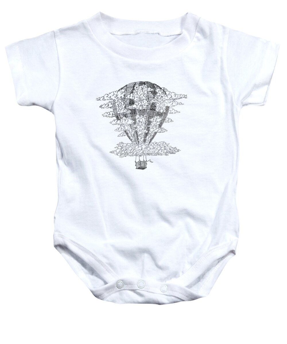 Surreal Baby Onesie featuring the digital art In My Cumulus Balloon by Jenny Armitage