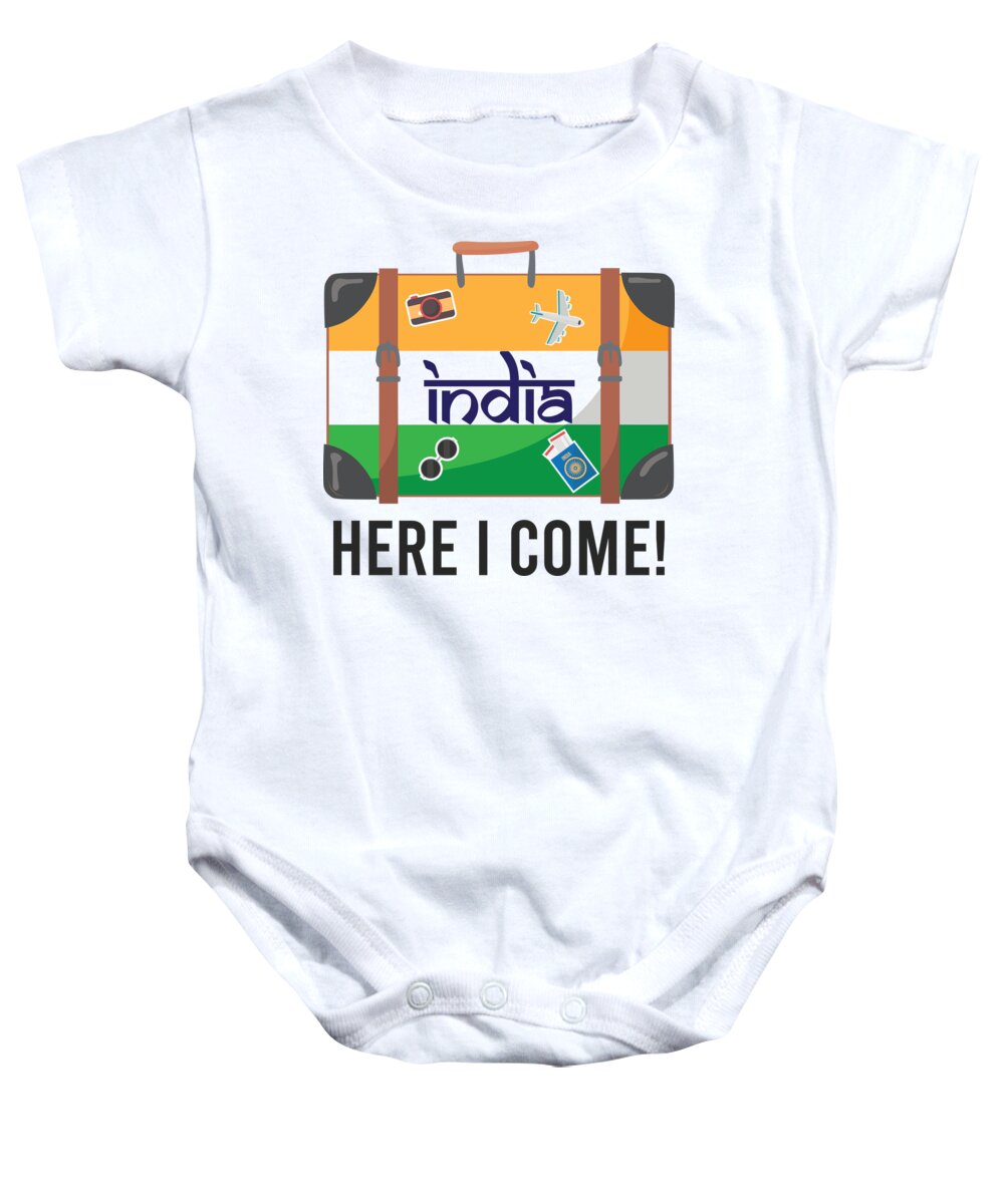 Mumbai Baby Onesie featuring the digital art India Here I Come India Travel India Suitcase by Lotus Leafal