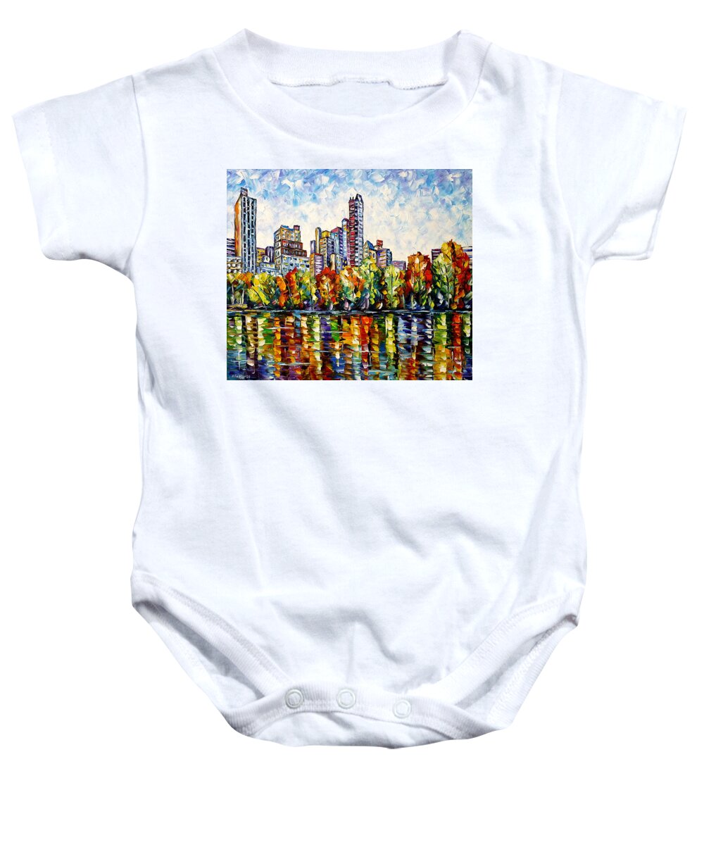 Colorful Cityscape Baby Onesie featuring the painting Indian Summer In The Central Park by Mirek Kuzniar