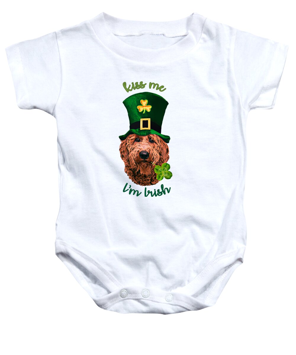 Dog Baby Onesie featuring the digital art Irish Doodle Kiss Me by Madame Memento