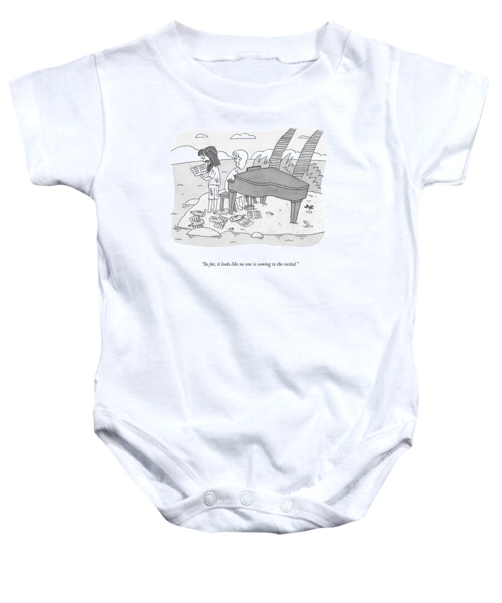 Piano Baby Onesie featuring the drawing It Looks Like No One Is Coming by Peter C Vey
