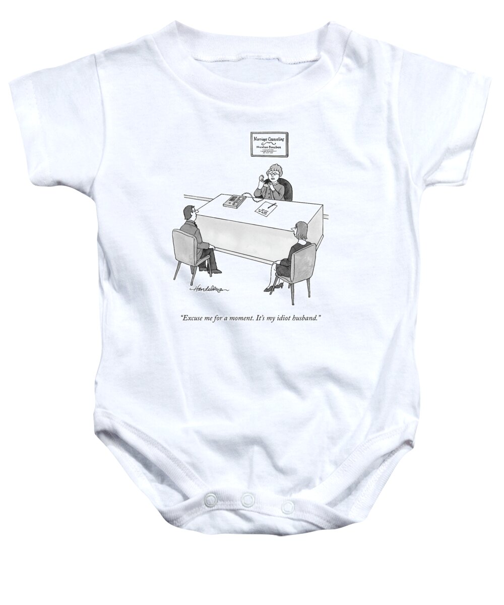 Couples Baby Onesie featuring the drawing It's My Idiot Husband by JB Handelsman