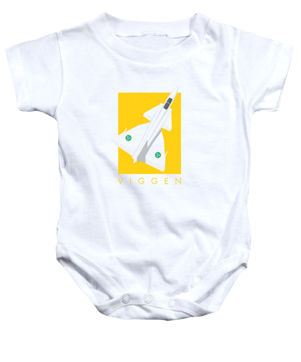 Viggen Baby Onesie featuring the digital art J37 Viggen Jet Aircraft - Yellow by Organic Synthesis