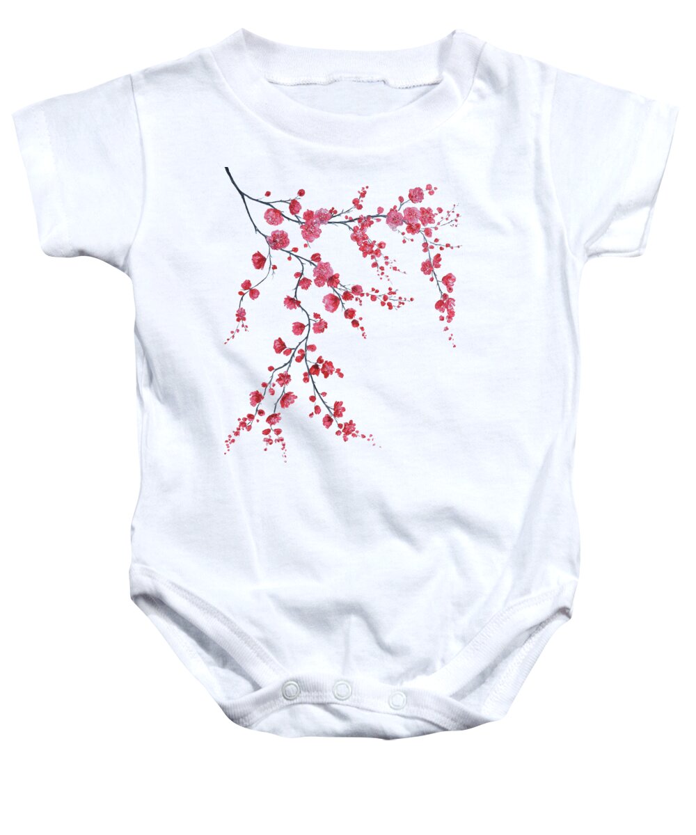 Cherry Blossom Baby Onesie featuring the painting Japanese cherry blossom branch by Jan Matson