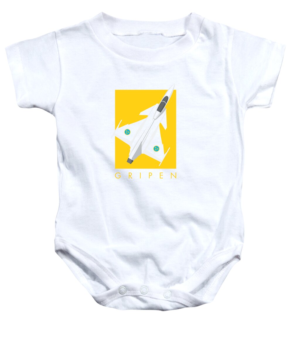 Gripen Baby Onesie featuring the digital art JAS 39 Gripen Fighter Jet - Yellow by Organic Synthesis
