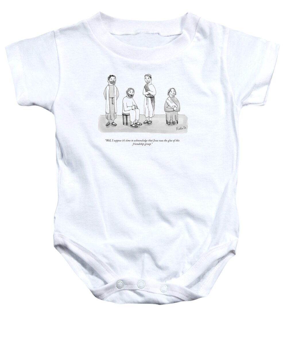 Well Baby Onesie featuring the drawing Jesus Was The Glue by Maddie Dai