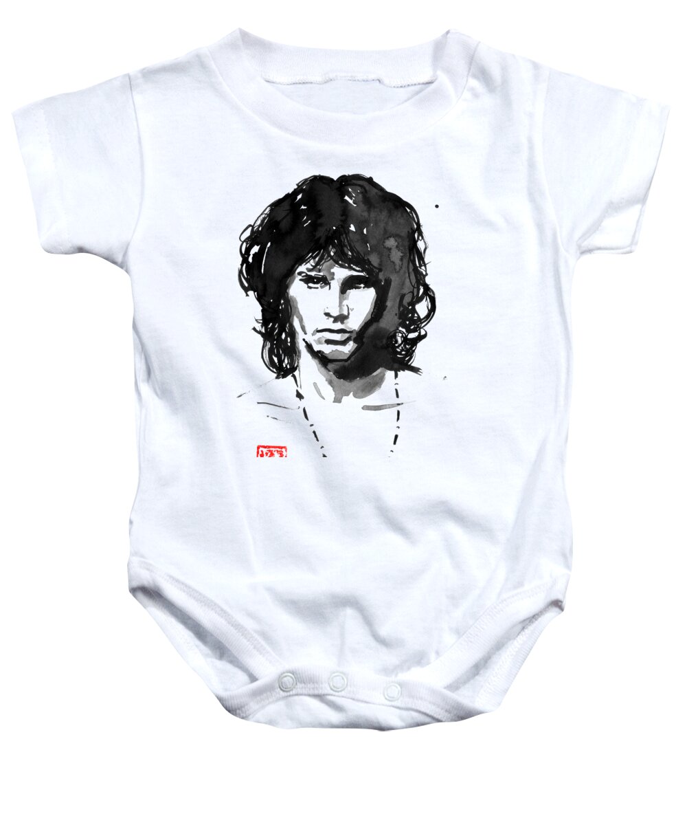 Jim Baby Onesie featuring the drawing Jim Morrison by Pechane Sumie