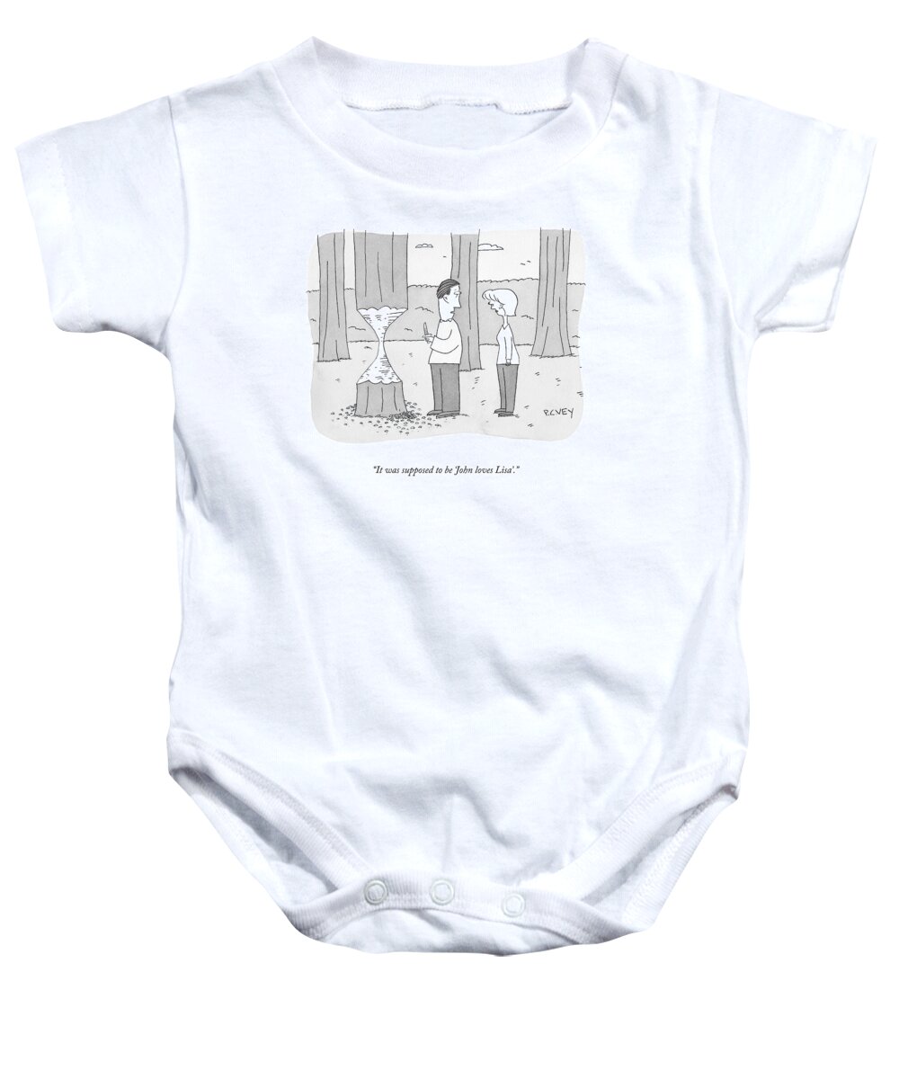 A23799 Baby Onesie featuring the drawing John Loves Lisa by Peter C Vey