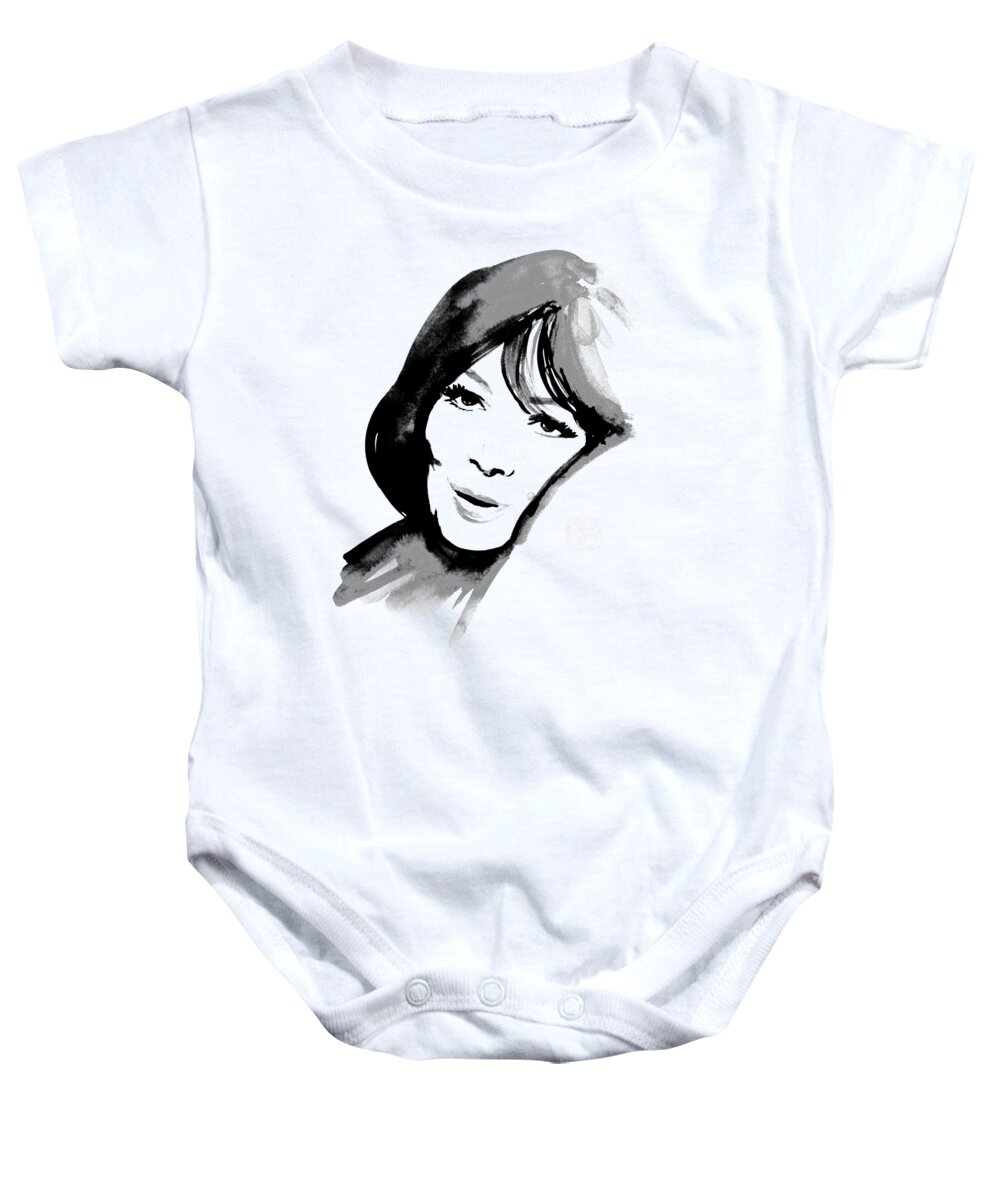 Juliette Greco Baby Onesie featuring the painting Juliette Greco by Pechane Sumie