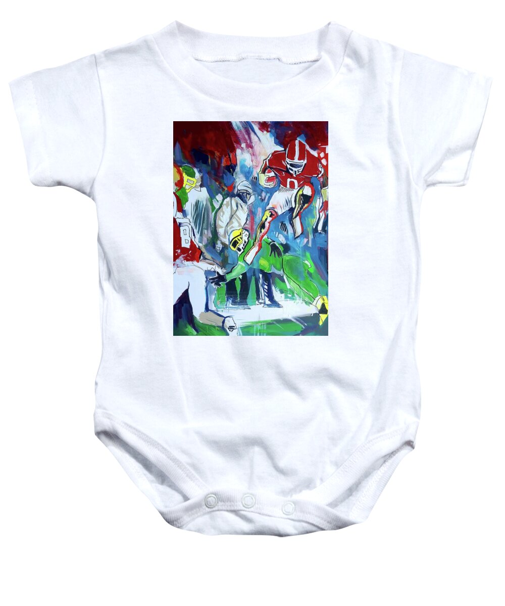 Jump It Baby Onesie featuring the painting Jump It by John Gholson