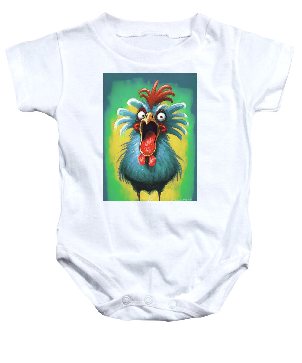 Funny Chicken Baby Onesie featuring the painting Just A Wild And Crazy Guy by Tina LeCour