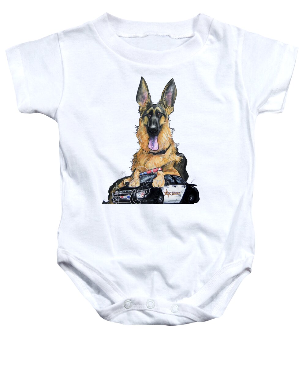 Dog Baby Onesie featuring the drawing K9 Unit German Shepherd by Canine Caricatures By John LaFree