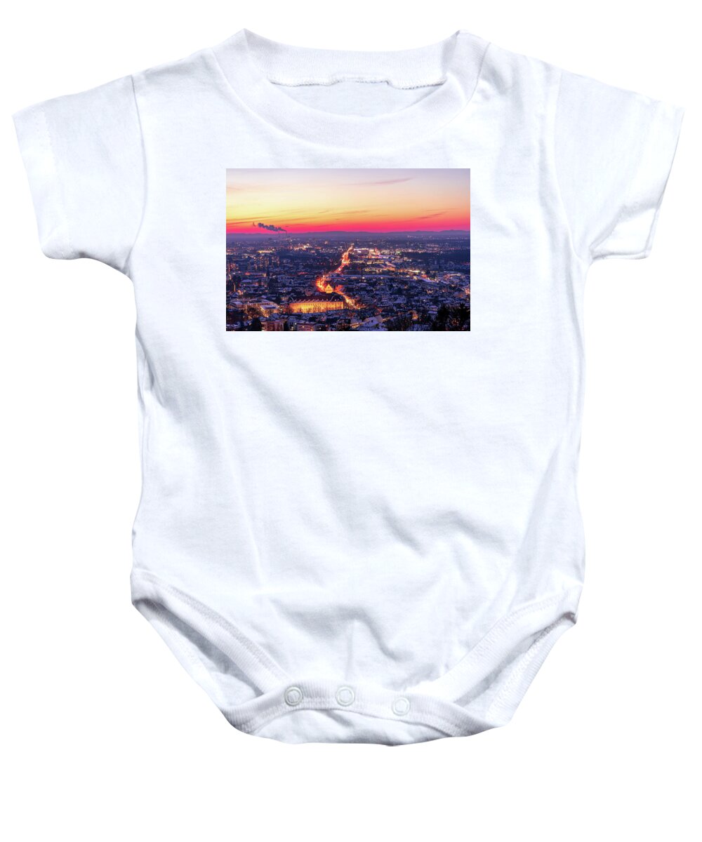Karlsruhe Baby Onesie featuring the photograph Karlsruhe in winter at sunset by Hannes Roeckel
