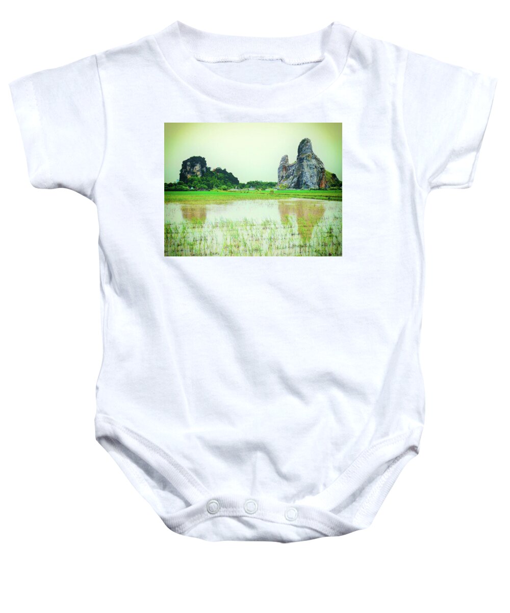 Karst Baby Onesie featuring the photograph Karst mountain and paddy field by Robert Bociaga