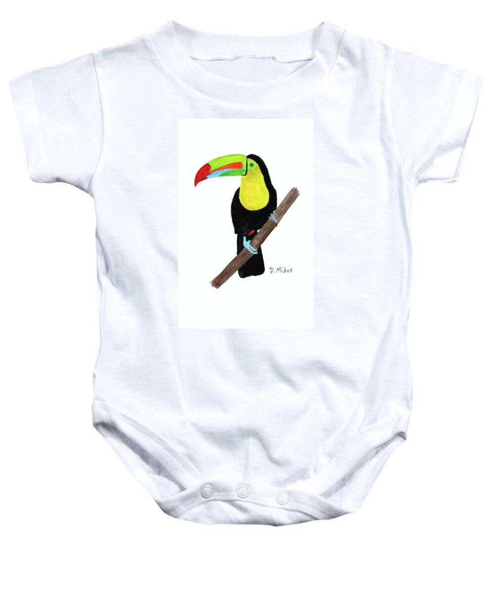 Keel-billed Toucan Baby Onesie featuring the painting Keel-Billed Toucan Day 3 Challenge by Donna Mibus