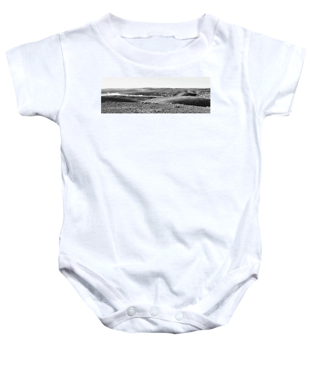 Landscape Baby Onesie featuring the photograph Kicking up Dust - Flinders Ranges BW by Lexa Harpell