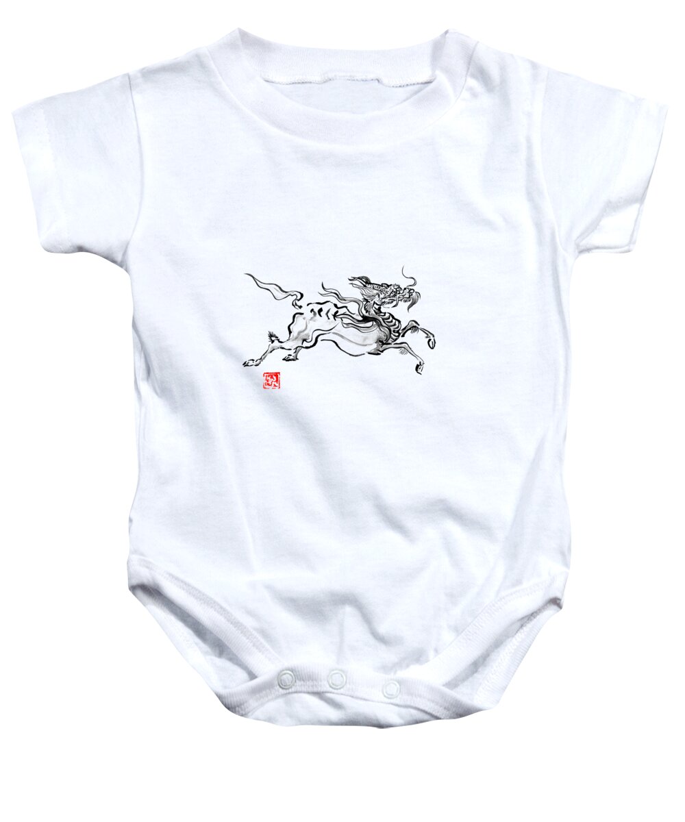 Sumie Baby Onesie featuring the drawing Kirin by Pechane Sumie