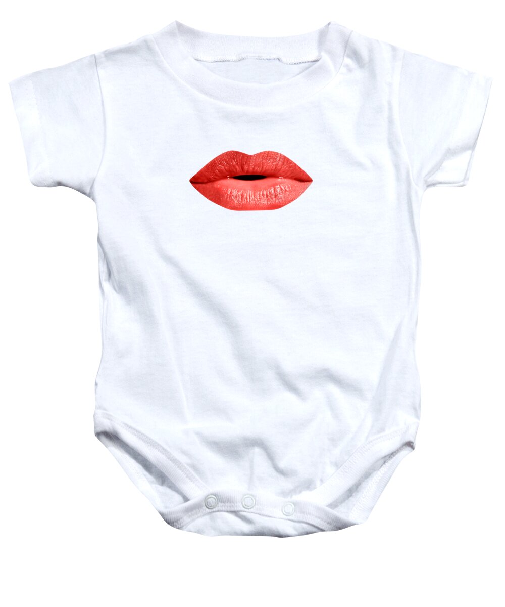 Lips Baby Onesie featuring the photograph Kiss by Delphimages Photo Creations