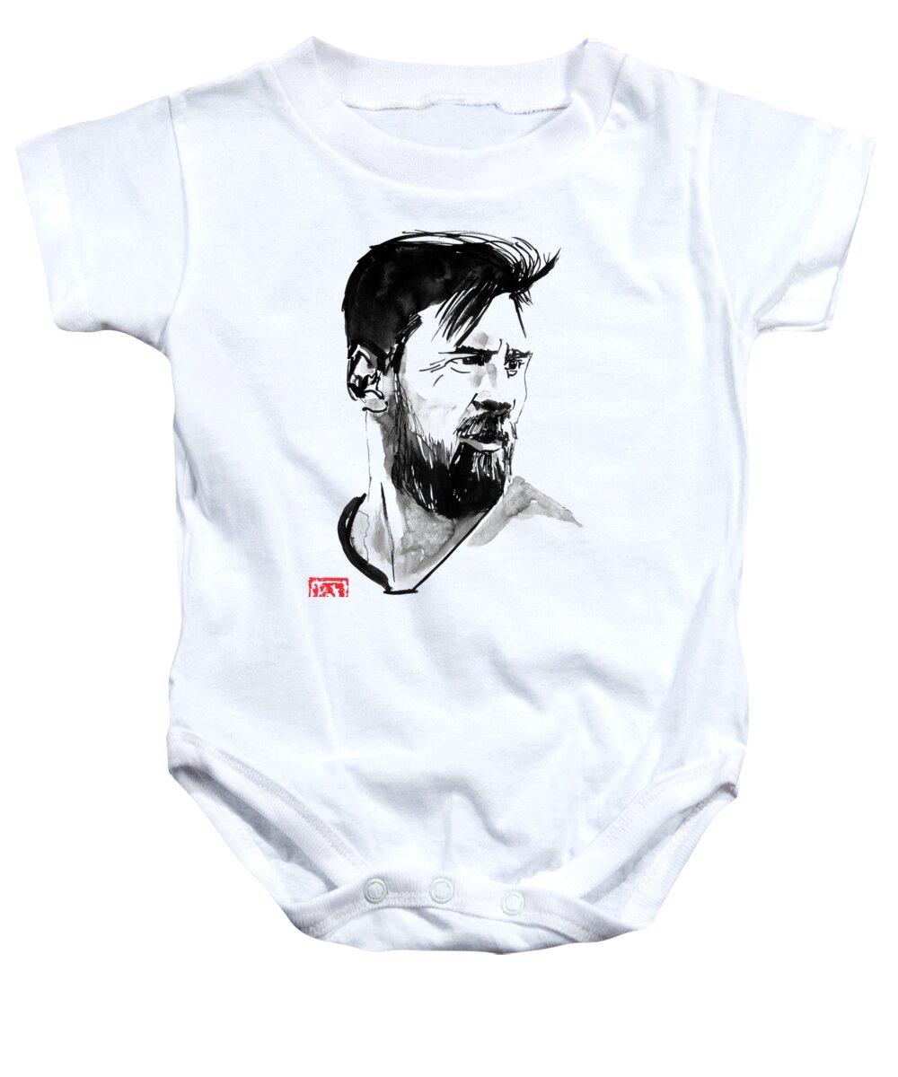 Leo Messi Baby Onesie featuring the drawing Leo Messi by Pechane Sumie
