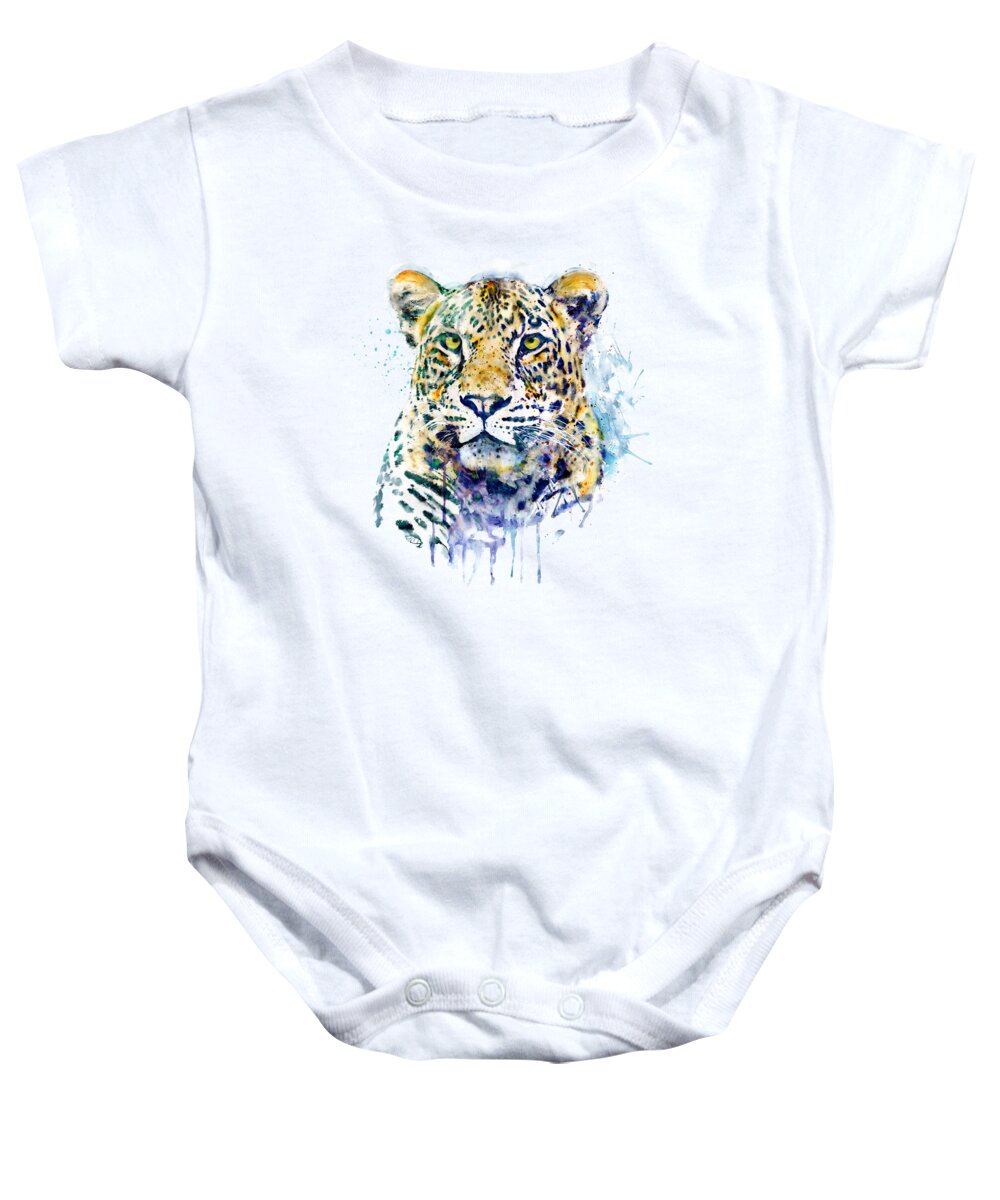 Leopard Baby Onesie featuring the painting Leopard Head watercolor by Marian Voicu