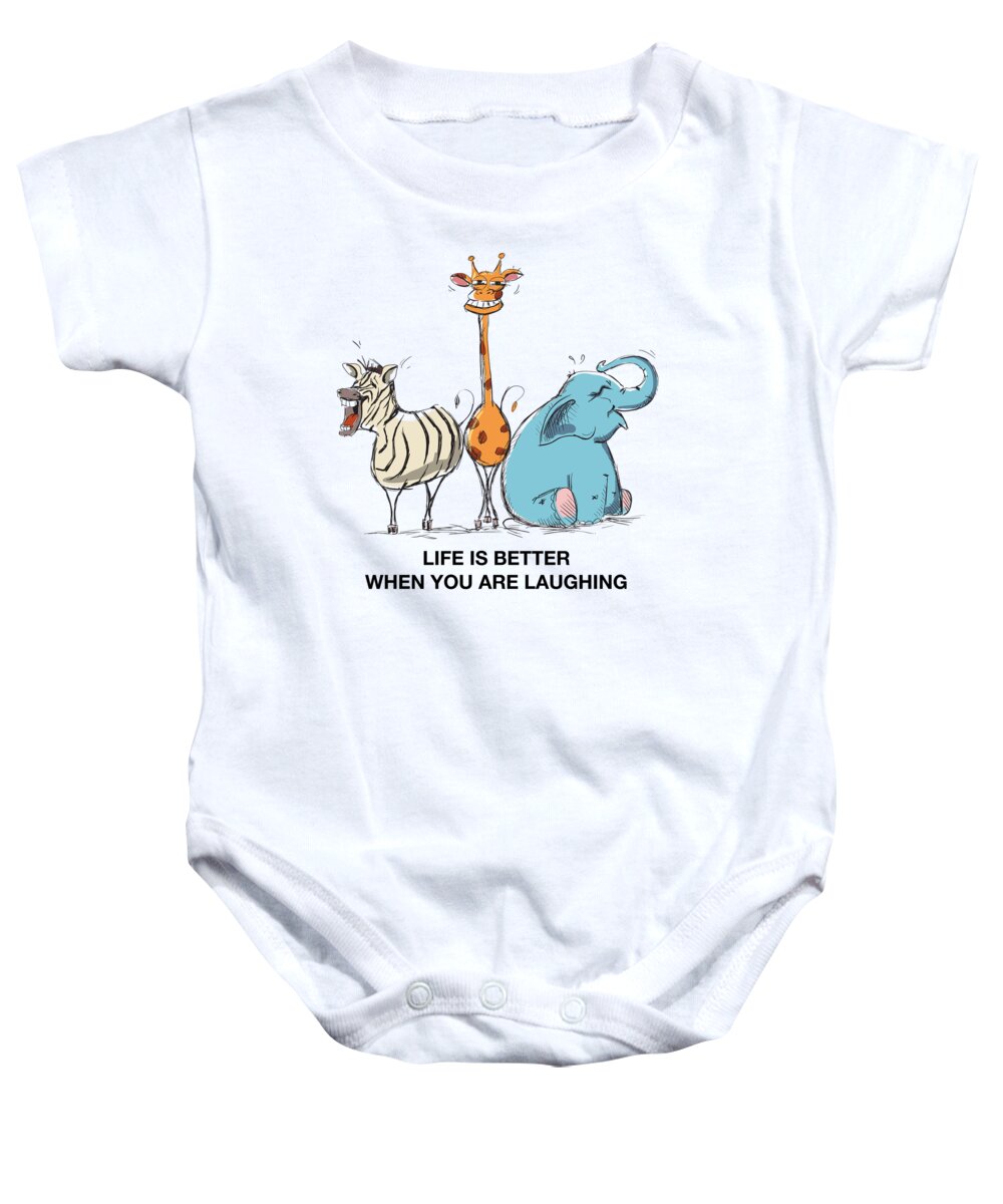 Fun Baby Onesie featuring the painting Life Is Better When You are Laughing by Miki De Goodaboom