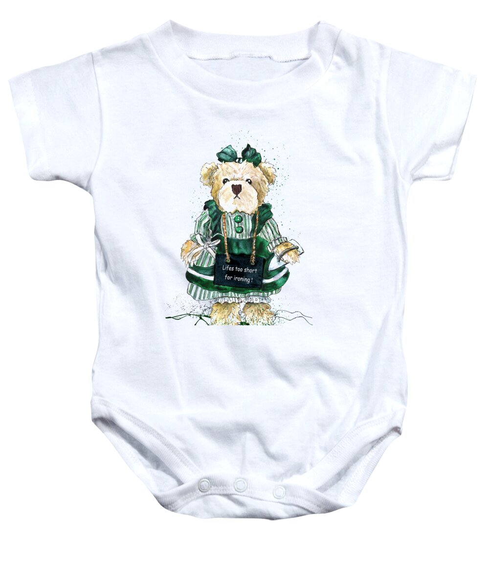 Bear Baby Onesie featuring the painting Lifes Too Short For Ironing by Miki De Goodaboom