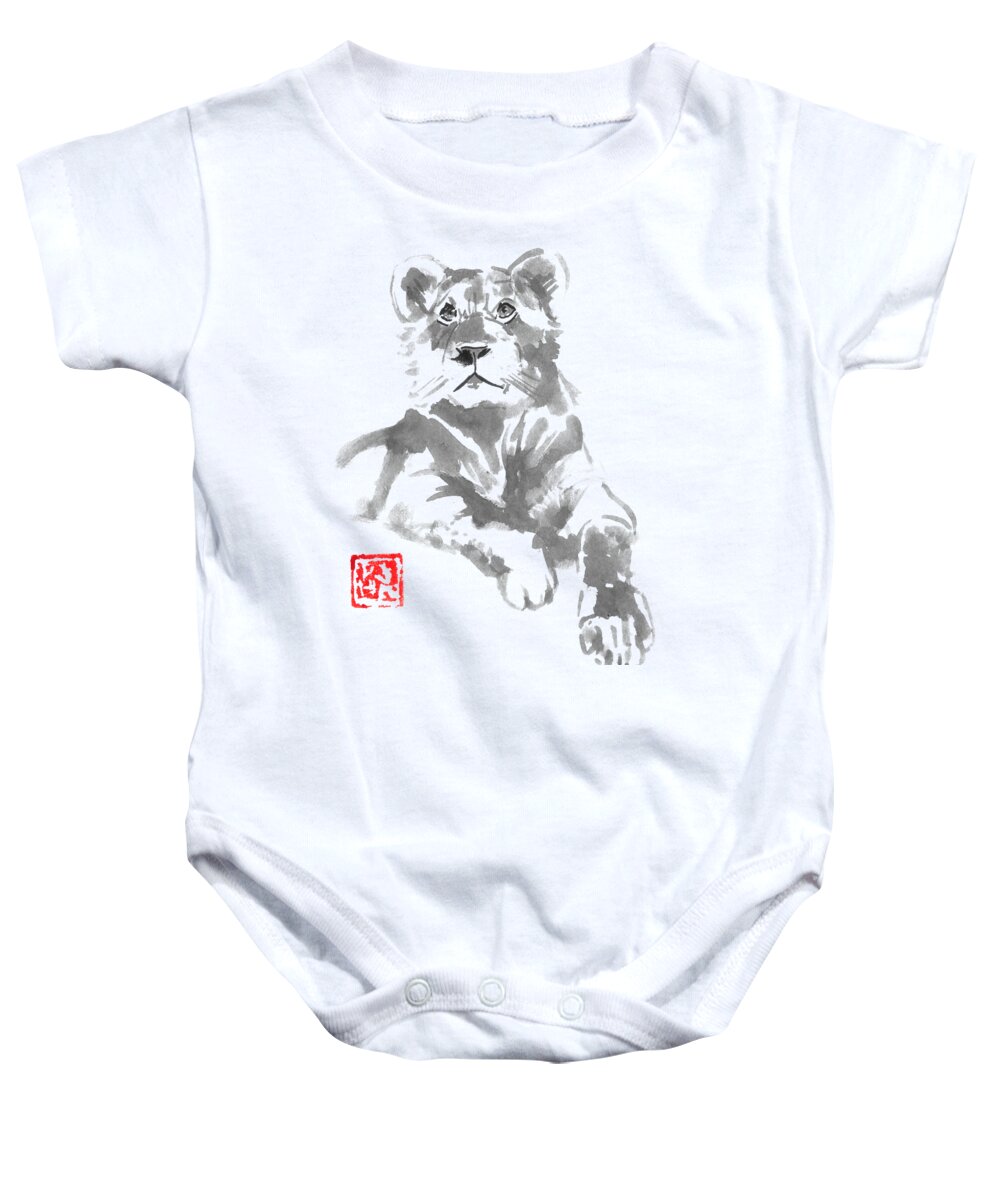 Lioness Baby Onesie featuring the drawing Lioness by Pechane Sumie