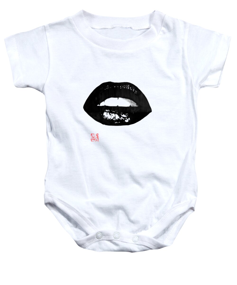 Lips Baby Onesie featuring the drawing Lips by Pechane Sumie