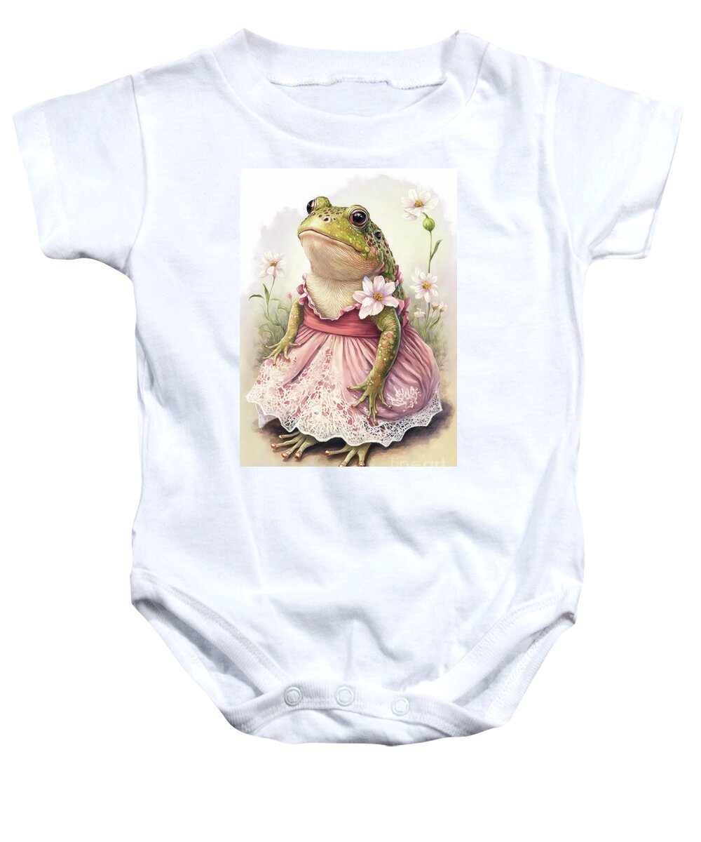 Frogs Baby Onesie featuring the painting Little Miss Prissy by Tina LeCour