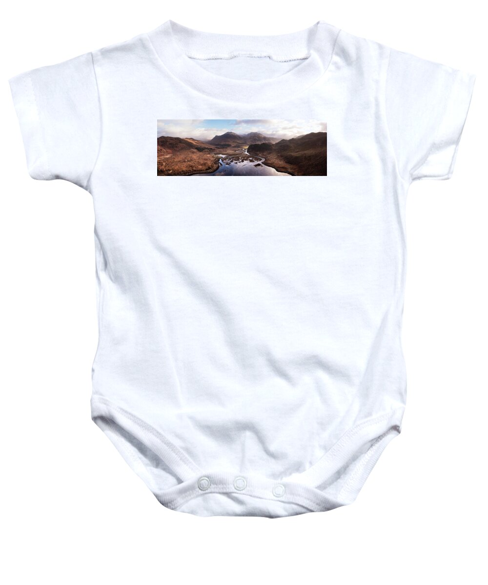 Panorama Baby Onesie featuring the photograph Loch Long Aerial Scottish highlands 2 by Sonny Ryse