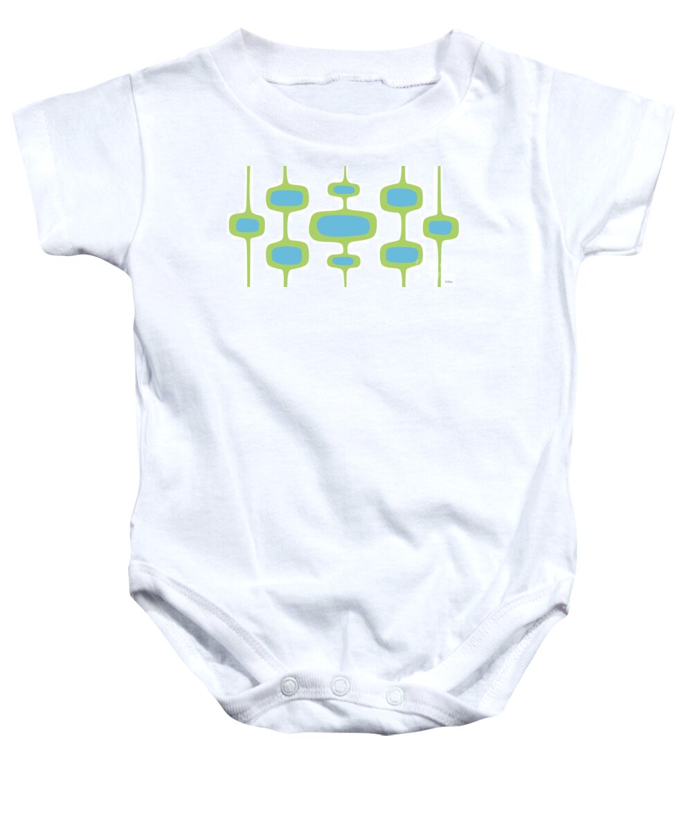 Mid Century Mod Baby Onesie featuring the digital art Lots of Mod Pods Blue and Green by Donna Mibus