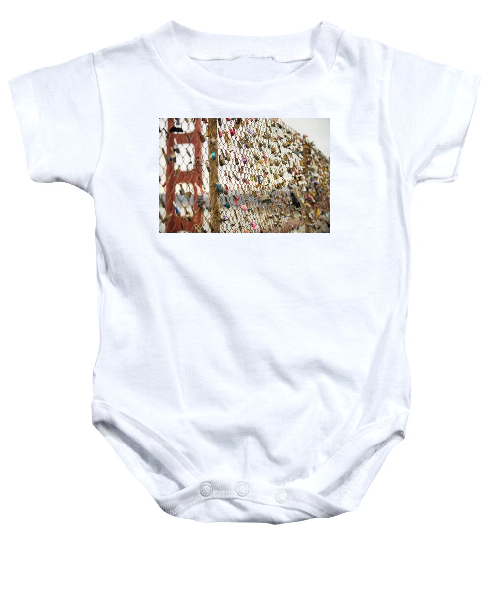 Locks Baby Onesie featuring the photograph Love Locks Over The Golden Gate by Todd Aaron