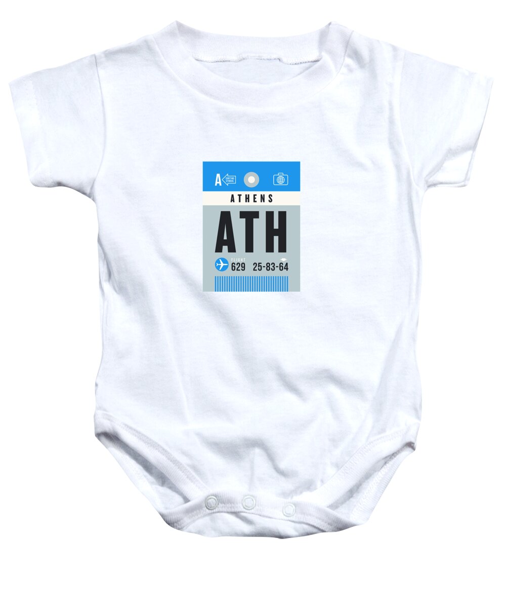 Airline Baby Onesie featuring the digital art Luggage Tag A - ATH Athens Greece by Organic Synthesis