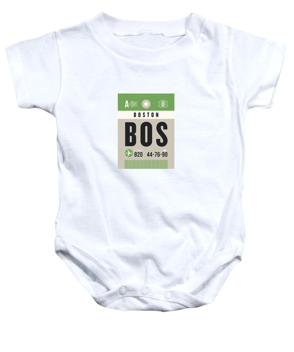 Airline Baby Onesie featuring the digital art Luggage Tag A - BOS Boston USA by Organic Synthesis