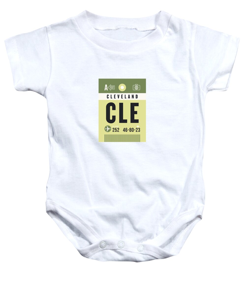 Airline Baby Onesie featuring the digital art Luggage Tag A - CLE Cleveland USA by Organic Synthesis