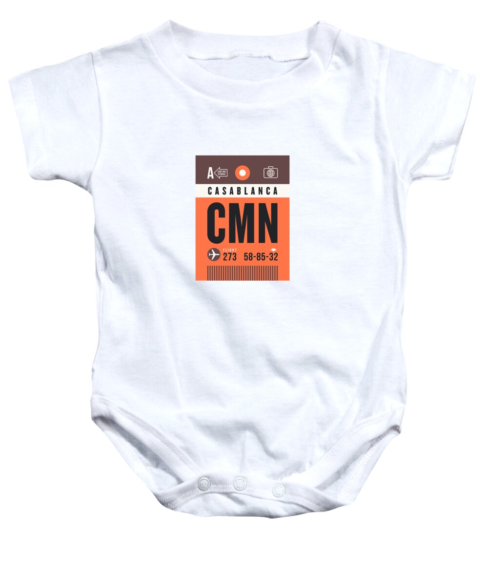 Airline Baby Onesie featuring the digital art Luggage Tag A - CMN Casablanca Morocco by Organic Synthesis