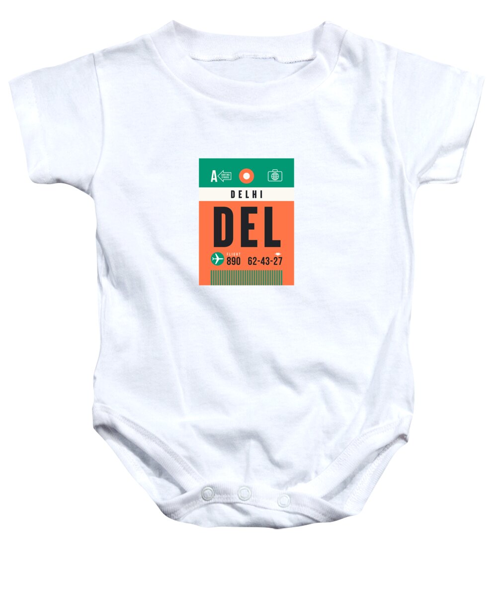 Airline Baby Onesie featuring the digital art Luggage Tag A - DEL Delhi India by Organic Synthesis