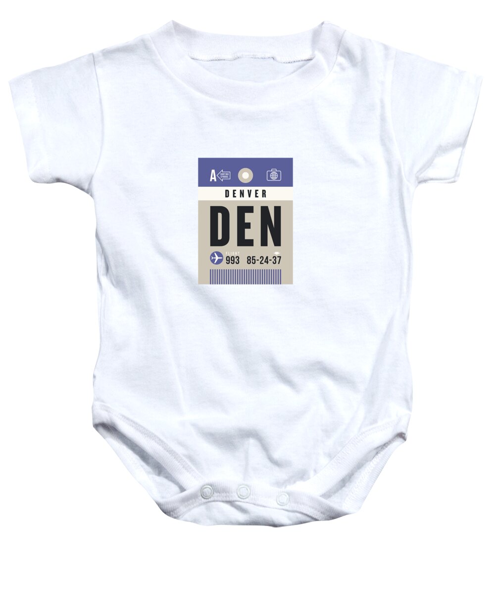 Airline Baby Onesie featuring the digital art Luggage Tag A - DEN Denver USA by Organic Synthesis