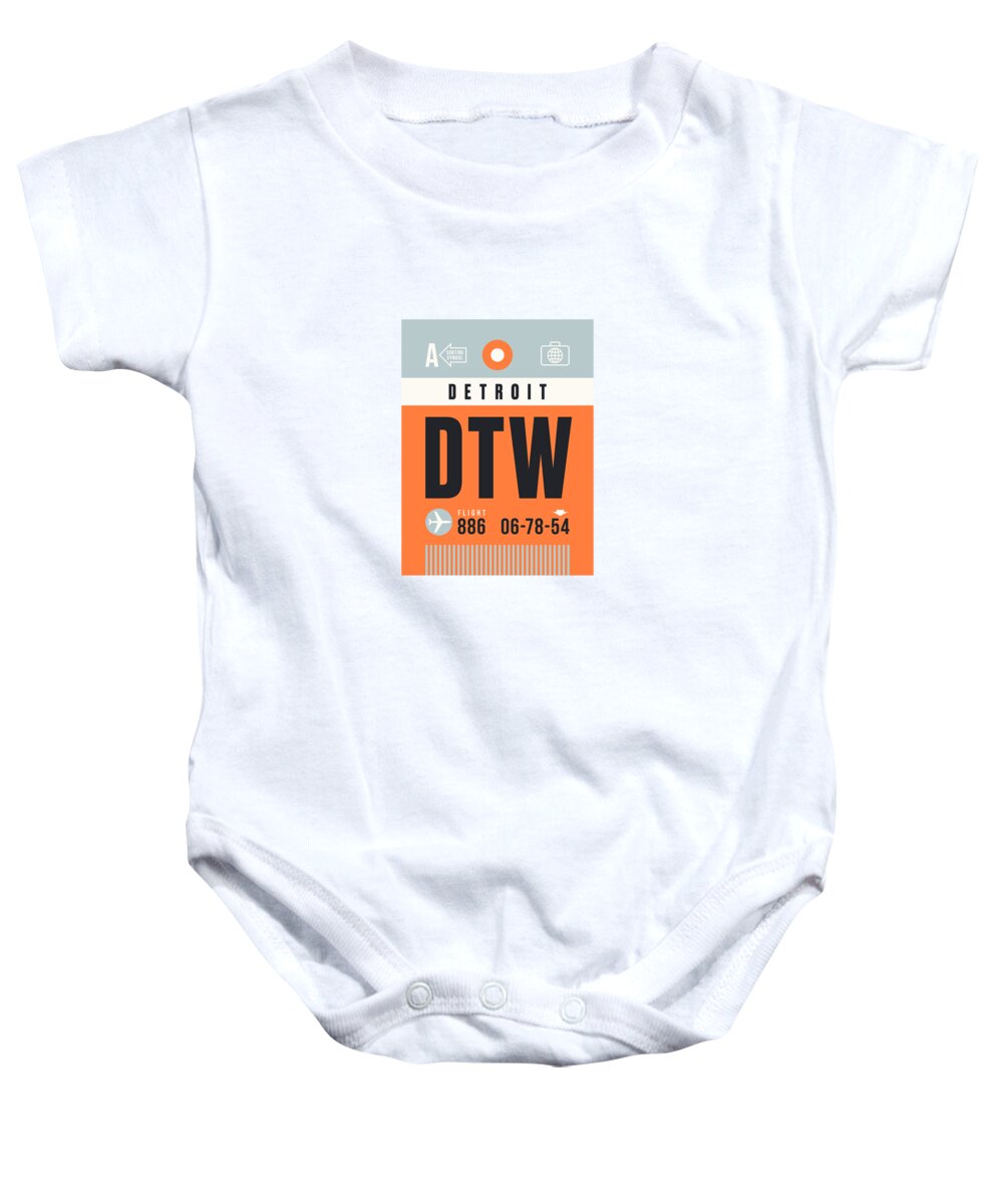 Airline Baby Onesie featuring the digital art Luggage Tag A - DTW Detroit USA by Organic Synthesis