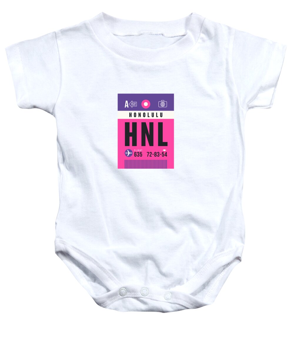 Airline Baby Onesie featuring the digital art Luggage Tag A - HNL Honolulu Hawaii USA by Organic Synthesis
