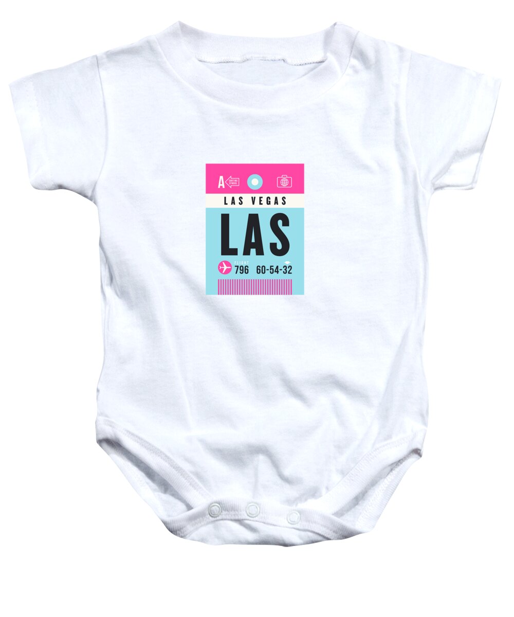 Airline Baby Onesie featuring the digital art Luggage Tag A - LAS Las Vegas USA by Organic Synthesis