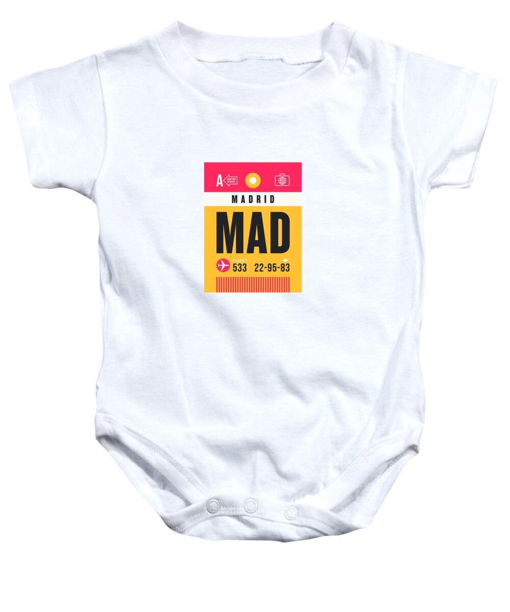 Airline Baby Onesie featuring the digital art Luggage Tag A - MAD Madrid Spain by Organic Synthesis