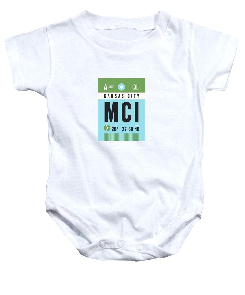 Airline Baby Onesie featuring the digital art Luggage Tag A - MCI Kansas City USA by Organic Synthesis
