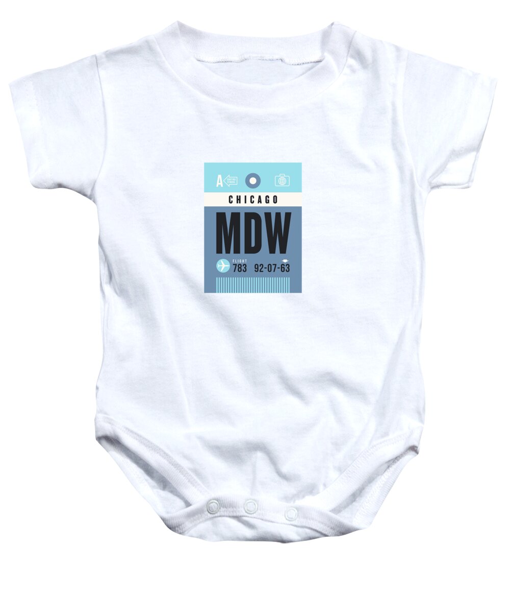 Airline Baby Onesie featuring the digital art Luggage Tag A - MDW Chicago USA by Organic Synthesis