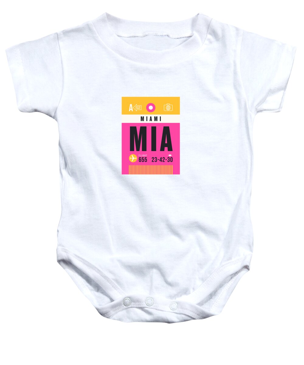 Airline Baby Onesie featuring the digital art Luggage Tag A - MIA Miami USA by Organic Synthesis