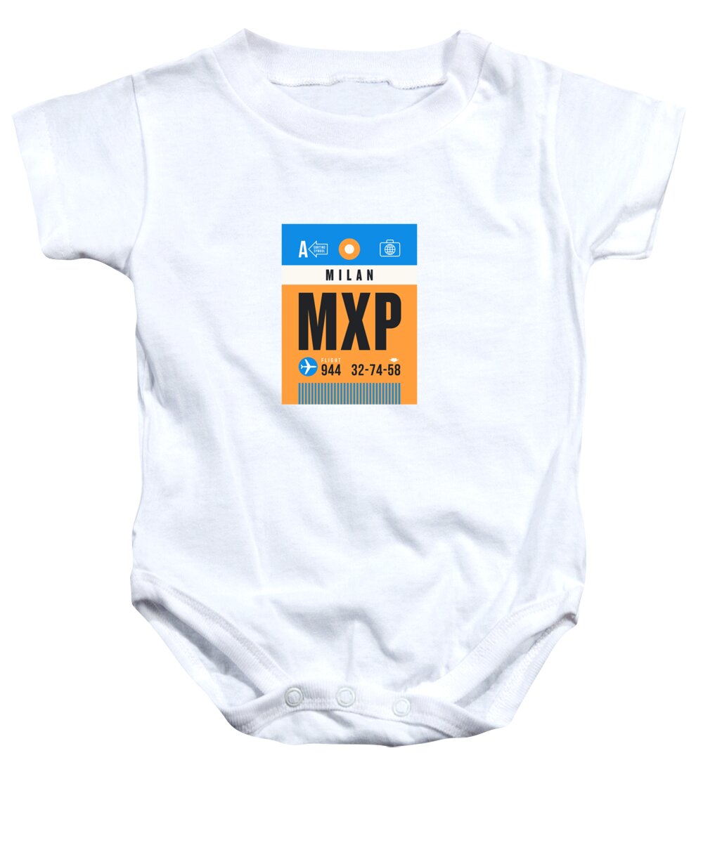 Airline Baby Onesie featuring the digital art Luggage Tag A - MXP Milan Italy by Organic Synthesis