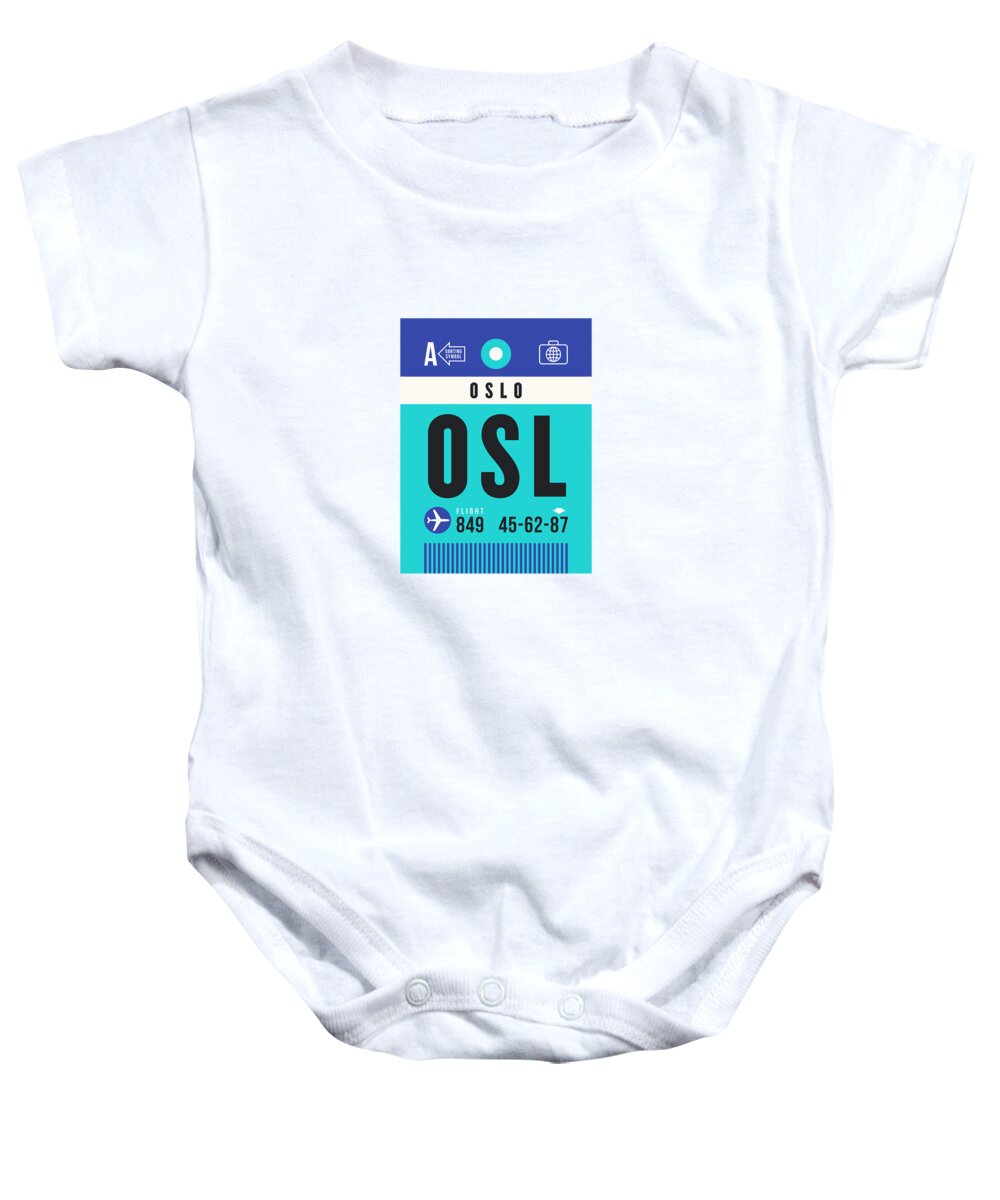 Airline Baby Onesie featuring the digital art Luggage Tag A - OSL Oslo Norway by Organic Synthesis