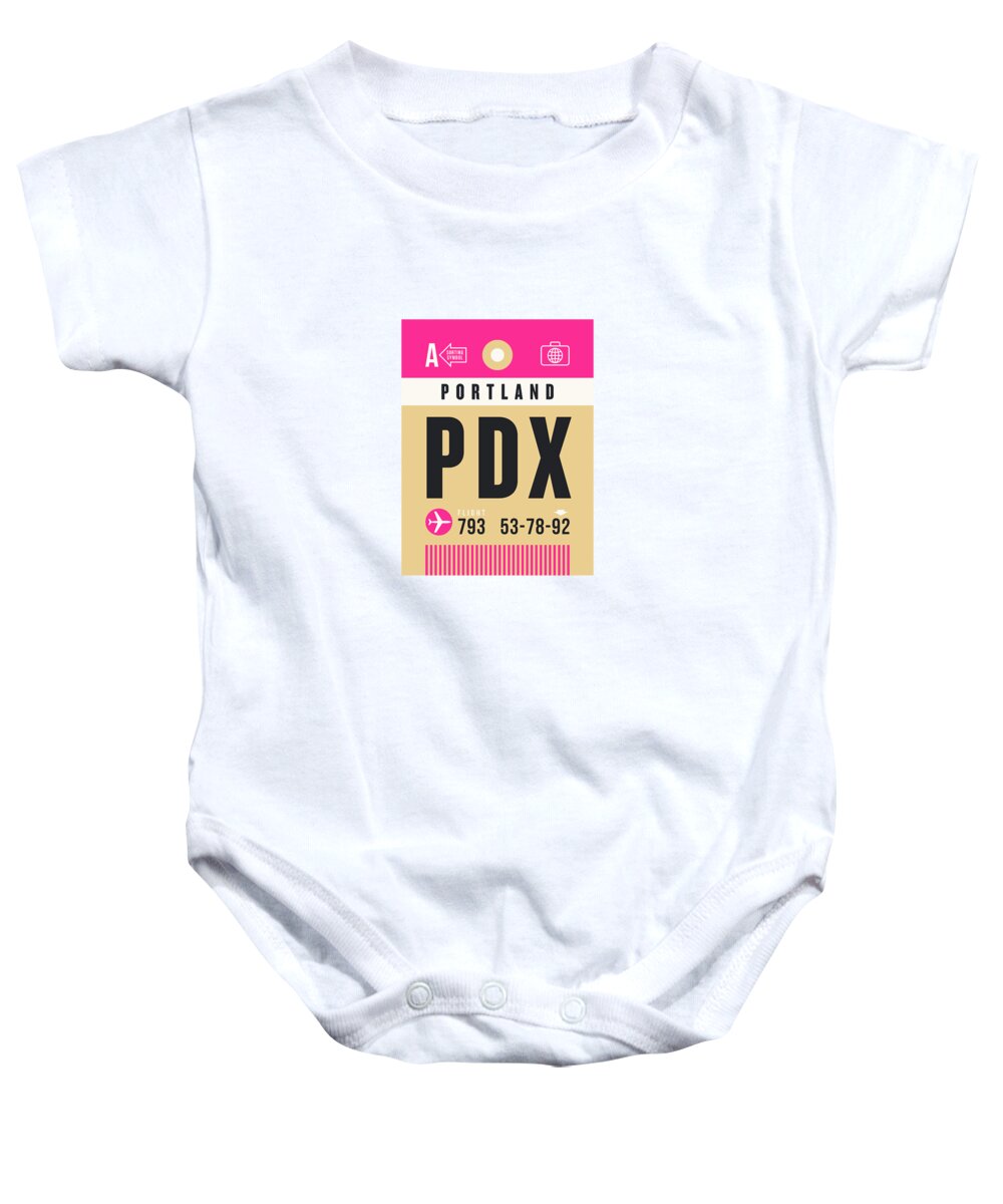 Airline Baby Onesie featuring the digital art Luggage Tag A - PDX Portland USA by Organic Synthesis