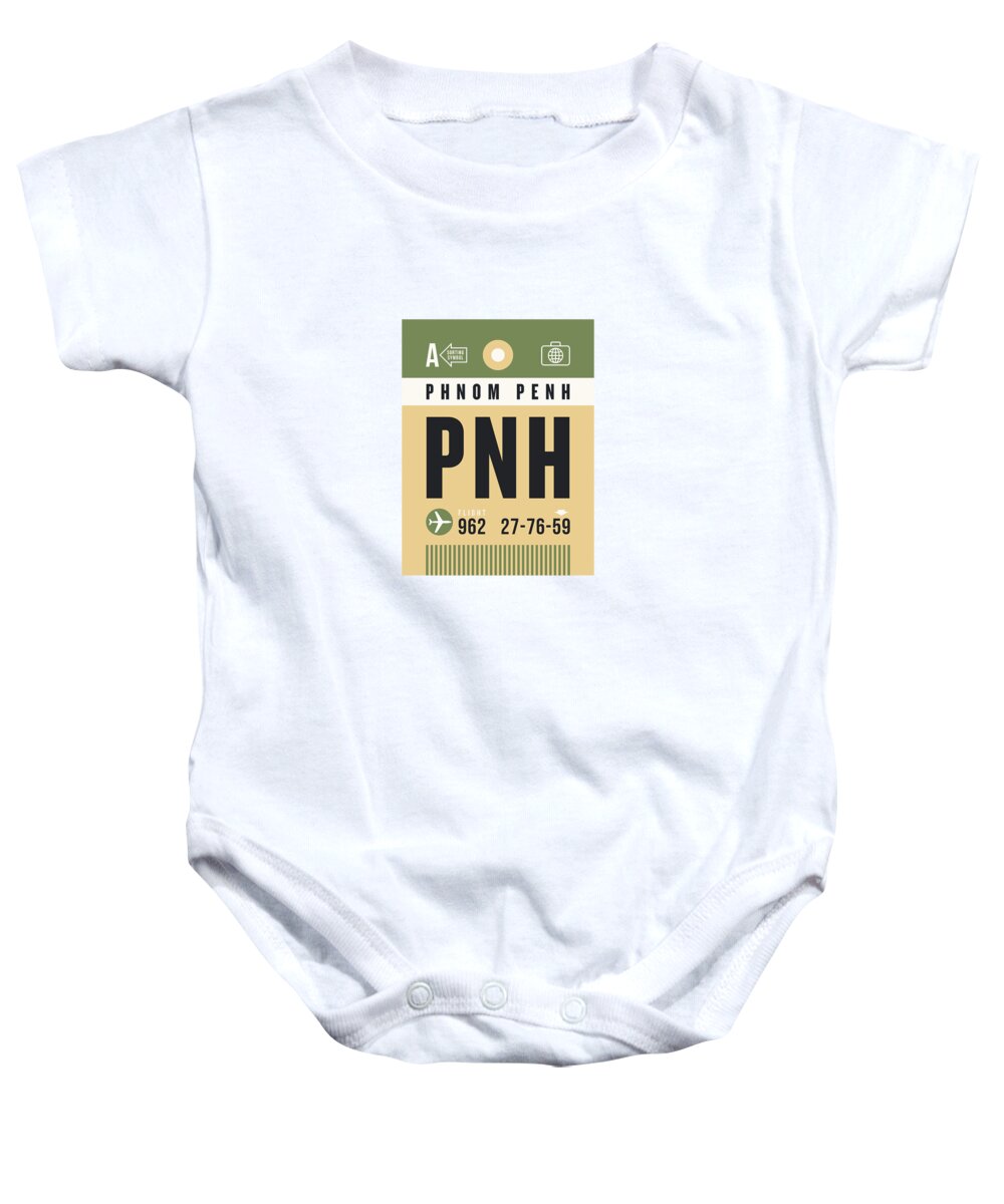Airline Baby Onesie featuring the digital art Luggage Tag A - PNH Phnom Penh Cambodia by Organic Synthesis