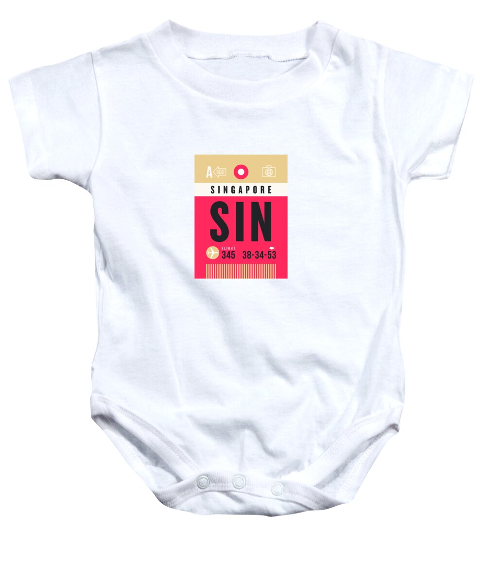 Airline Baby Onesie featuring the digital art Luggage Tag A - SIN Singapore by Organic Synthesis